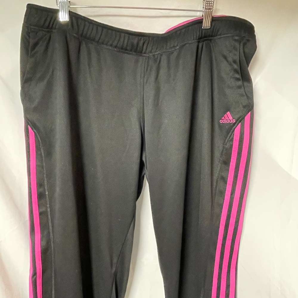 adidas Black Track Pants with Pink Stripes